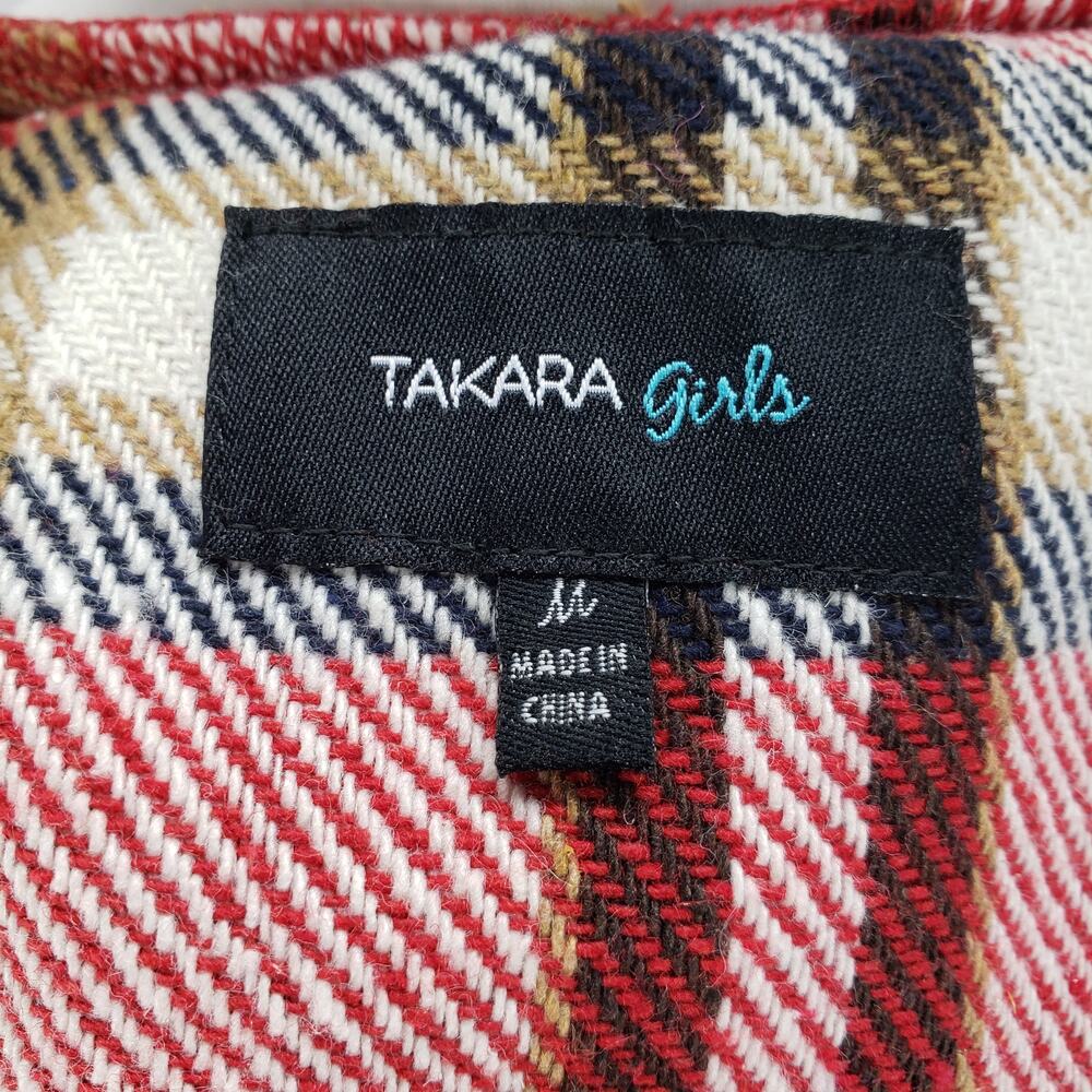 Takara Girls New Red Plaid Hooded Vest Poncho Size Medium - Picture 6 of 10